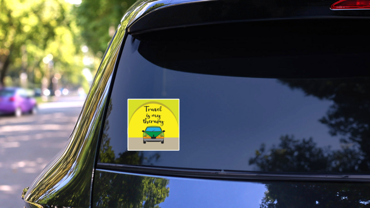 Travel is My Therapy Car Sticker on a Rear Car Window (New) example