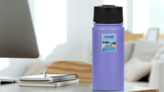Travel Poster Iceland Sticker on a Water Bottle (New) example