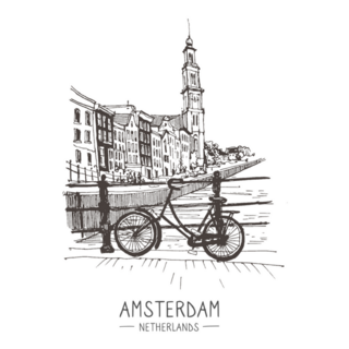 Travel Sketch Homes Of Amsterdam, Netherlands Lettering Sticker