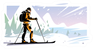 Traveler Ski On The Slope In Mountains Sticker