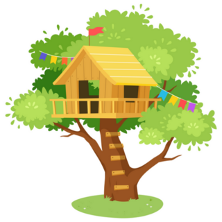 Tree House Cartoon On Jungle Design