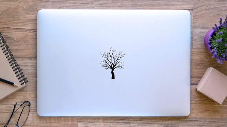 Tree With No Leaves Sticker on a Laptop (New) example