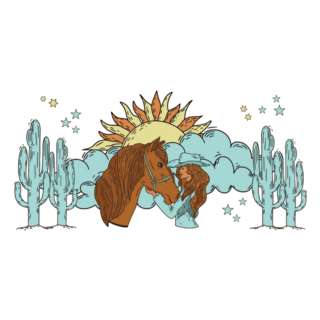 Trendy Cowgirl And Her Horse Illustration Sticker