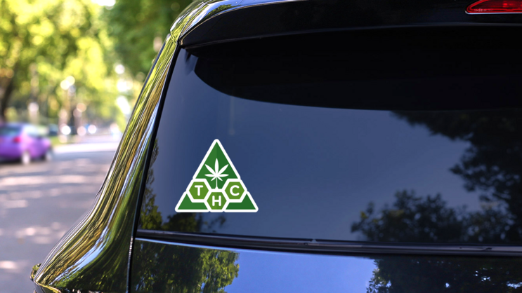 Triangle Cannabis THC Logo Sticker on a Rear Car Window (New) example