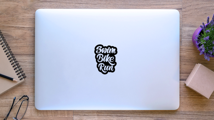 Triathlon Swim Bike Run Type Sticker on a Laptop (New) example