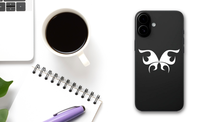 Tribal Butterfly Silhouette Sticker on a Phone (New) example