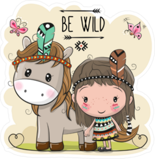 Tribal Girl And Horse With Feather Sticker
