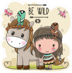 Tribal Girl And Horse With Feather Sticker