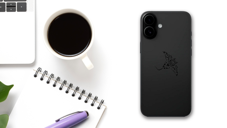 Tribal Manta Ray Tattoo Transfer Decal on a Phone (New) example