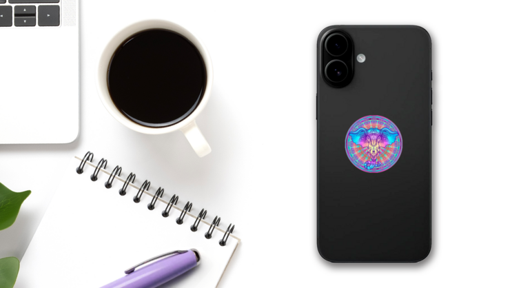 Tribal Style Elephant Over Mandala Sticker on a Phone (New) example