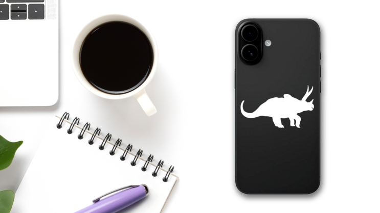 Triceratops Dinosaur Walking Sticker on a Phone (New) example
