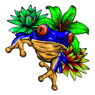 Tropical Frog With Flowers Bright Puerto Rico Illustration Sticker