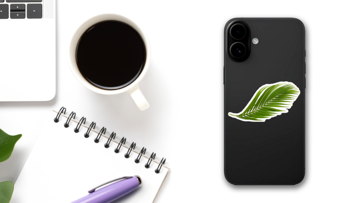 Tropical Green Palm Leaf Sticker on a Phone (New) example
