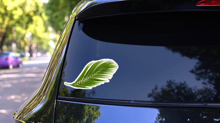 Tropical Green Palm Leaf Sticker on a Rear Car Window (New) example
