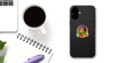 Tropical Logo With Hawaii Hula Girl And Hibiscus Flowers Sticker on a Phone (New) example