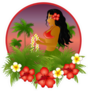 Tropical Logo With Hawaii Hula Girl And Hibiscus Flowers Sticker