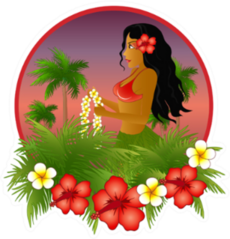 Tropical Logo With Hawaii Hula Girl And Hibiscus Flowers Sticker