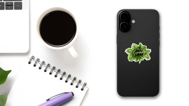 Tropical Palm Leaf Summer Sticker on a Phone (New) example