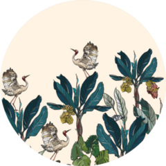 Tropical Plants Exotic Wildlife Cranes On Banana Palms Sticker