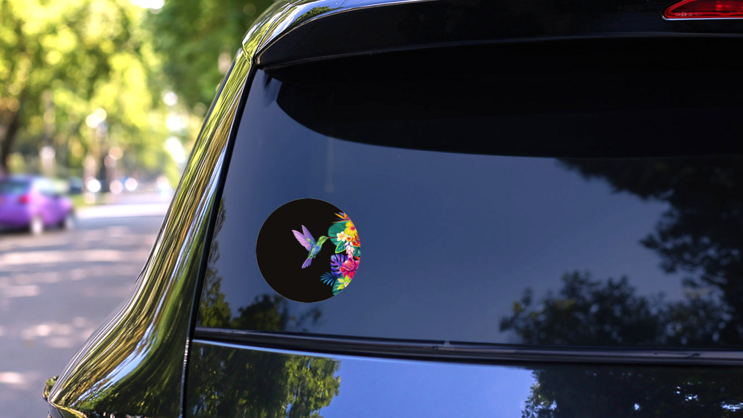 Tropical Seamless Border With Palm Leaves And Hummingbirds Sticker on a Rear Car Window (New) example