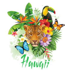 Tropical Summer Arrangement With Leopard, Toucan, Palm Leaves Sticker