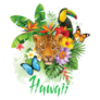 Tropical Summer Arrangement With Leopard, Toucan, Palm Leaves Sticker