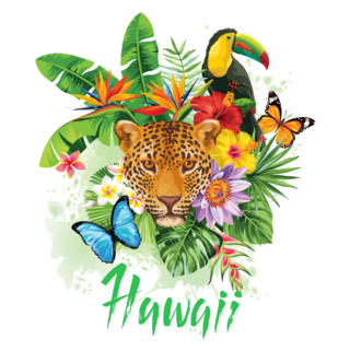 Tropical Summer Arrangement With Leopard, Toucan, Palm Leaves Sticker