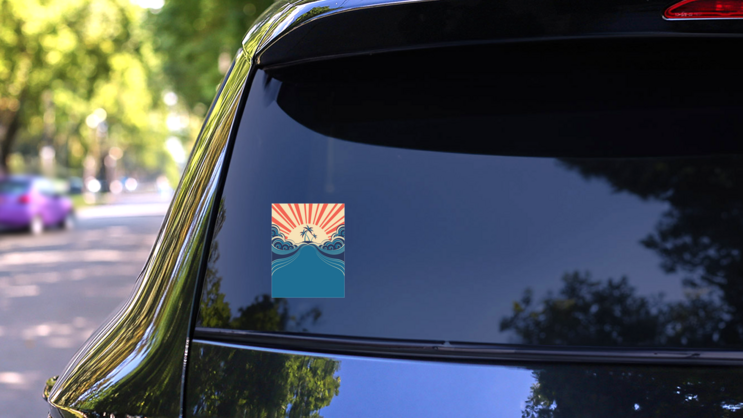 Tropical Sunset Graphic Sticker on a Rear Car Window (New) example