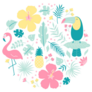 Tropical Toucan, Pineapple, Hibiscus Flowers Sticker