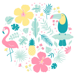 Tropical Toucan, Pineapple, Hibiscus Flowers Sticker