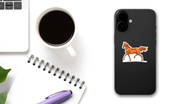 Trotting Arabian Horse Sticker on a Phone (New) example