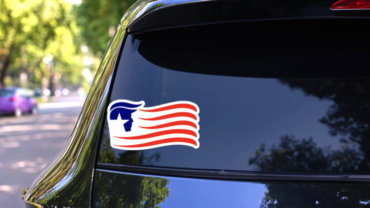 Trump Wave Flag Sticker on a Rear Car Window (New) example