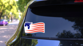 Trump Wave Flag Sticker on a Rear Car Window (New) example