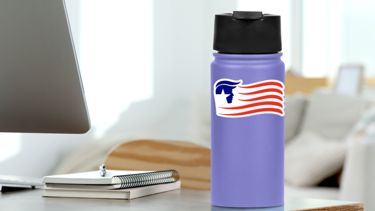 Trump Wave Flag Sticker on a Water Bottle (New) example