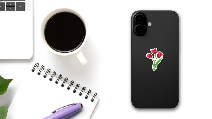Tulips Art Seamless Flowers Sticker on a Phone (New) example
