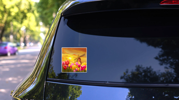 Tulips Garden Nature Netherlands Sticker on a Rear Car Window (New) example