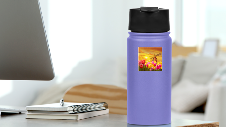 Tulips Garden Nature Netherlands Sticker on a Water Bottle (New) example