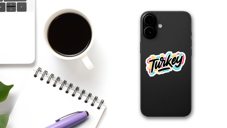 Turkey Handwritten Lettering Colorful Illustration Sticker on a Phone (New) example