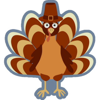 Turkey In A Traditional Pilgrim Hat On Blue Sticker