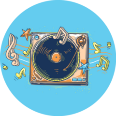 Turntable With Musical Notes 90s Theme Sticker 