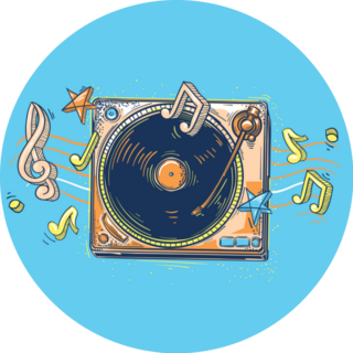 Turntable With Musical Notes 90s Theme Sticker 