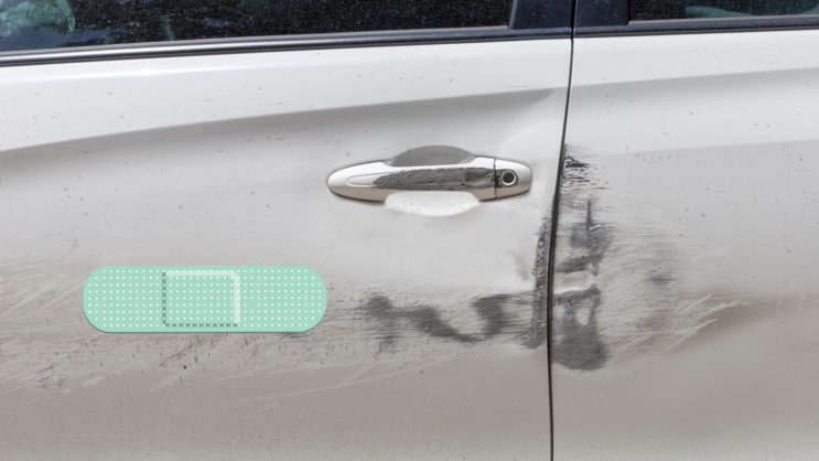 Turquoise Band Aid Bandage Sticker on a Scratched Car example