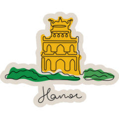 Turtle Tower, Hanoi, Vietnam Illustration Sticker