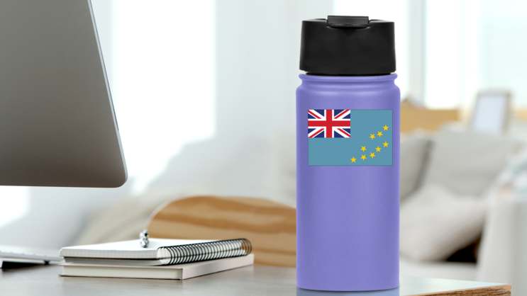 Tuvalu Country Flag Sticker on a Water Bottle (New) example