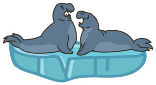 Two Adorable Cartoon Elephant Seals On Ice Sticker