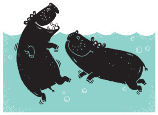 Two African Hippos Wallowing In A River Pool Sticker