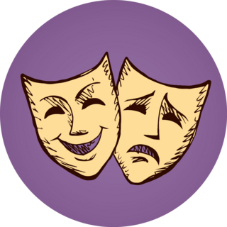 Two Ancient Traditional Greek Theatre Masks On Purple Sticker