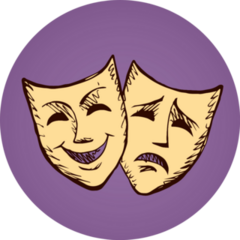 Two Ancient Traditional Greek Theatre Masks On Purple Sticker
