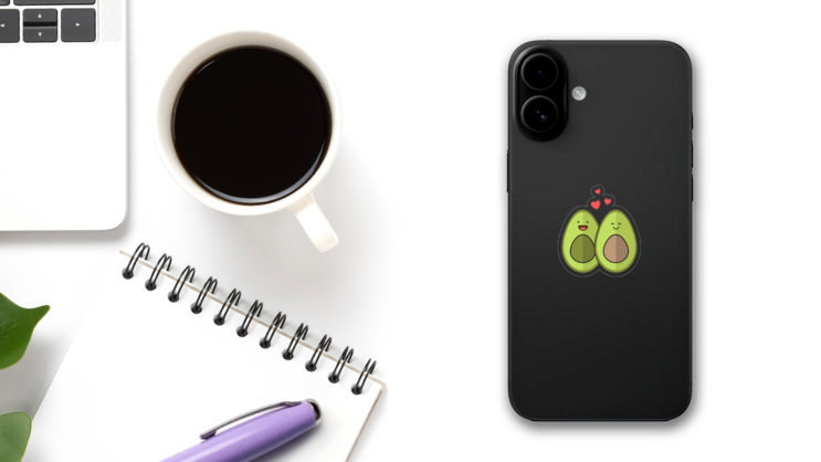 Two Avocados In Love Sticker on a Phone (New) example