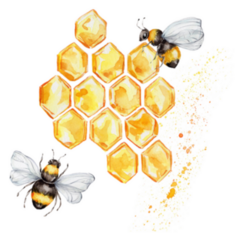Two Bees And Honeycombs; Watercolor Sticker